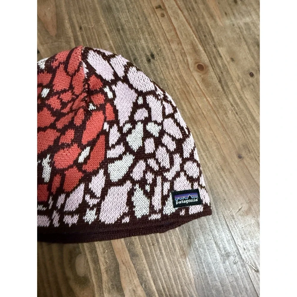 Patagonia Knit Beanie Hat Girls Pink XL 6-10 Yrs  Winter Brown Pink Floral Wool